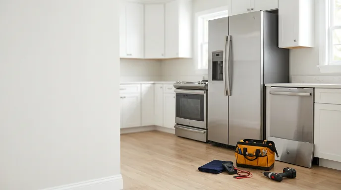 Appliance technician repairing a washer in a Leander home
