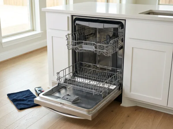 Built-in dishwasher with the door open in a kitchen
