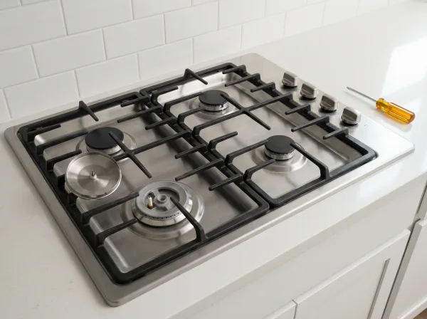 Gas stovetop with burners in a modern kitchen