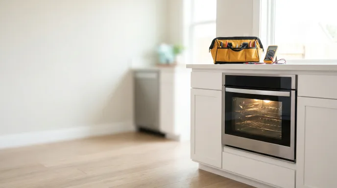 Stainless steel wall oven in a bright Leander kitchen