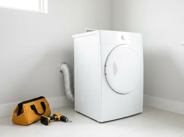 Clothes dryer next to a washer in a home laundry room